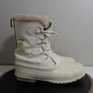 Sorel Manitou Boots Women Size 8 White Winter Snow Waterproof Wool Lined Canada